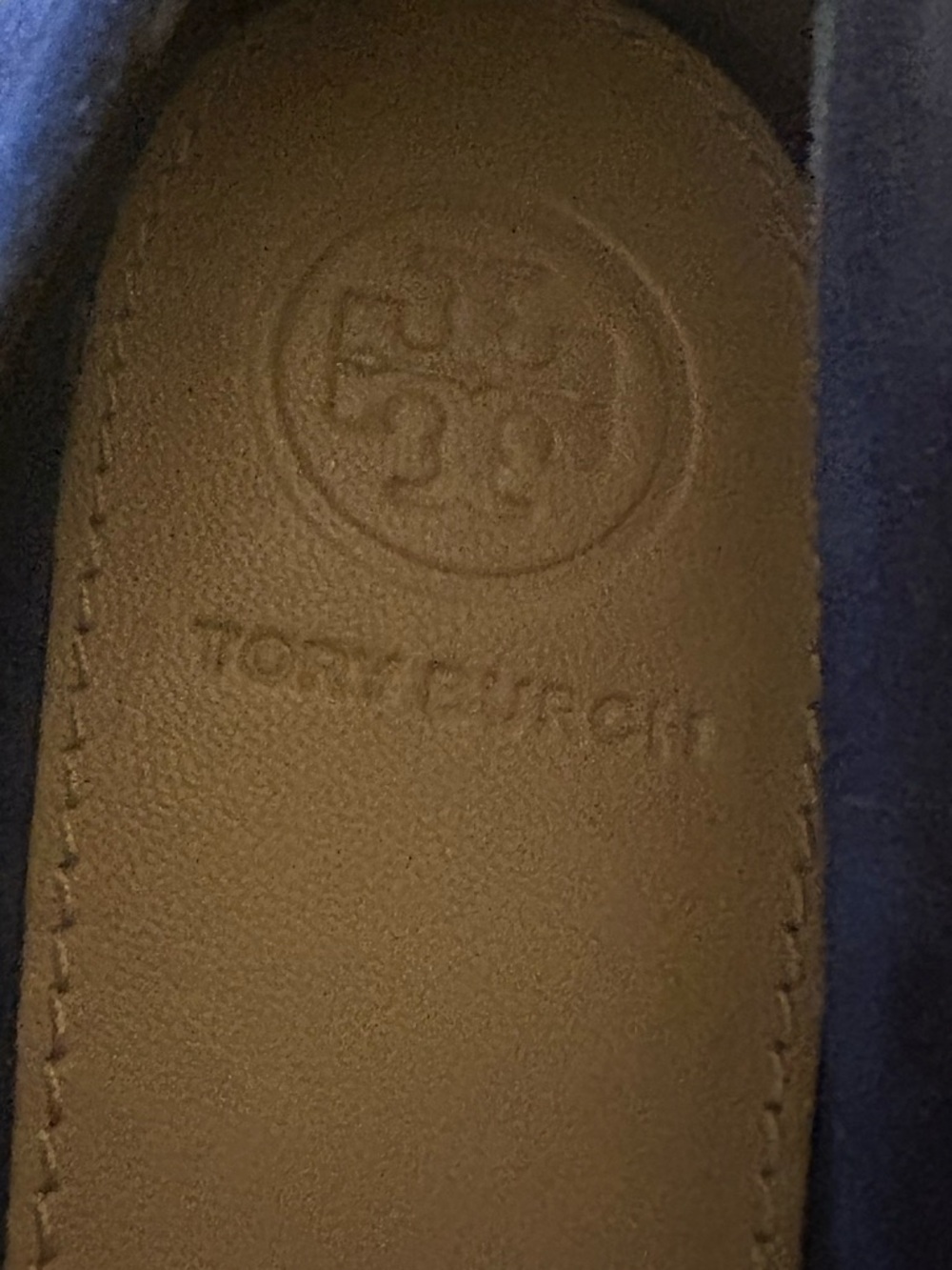 Tory Burch Royal Blue Suede Peep-Toe Flats - Picture 6 of 7